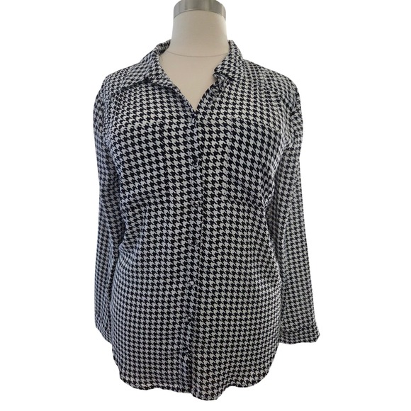 torrid Tops - Torrid Womens Plus Size 3 Black White Houndstooth Button Down Blouse Long Sleeve